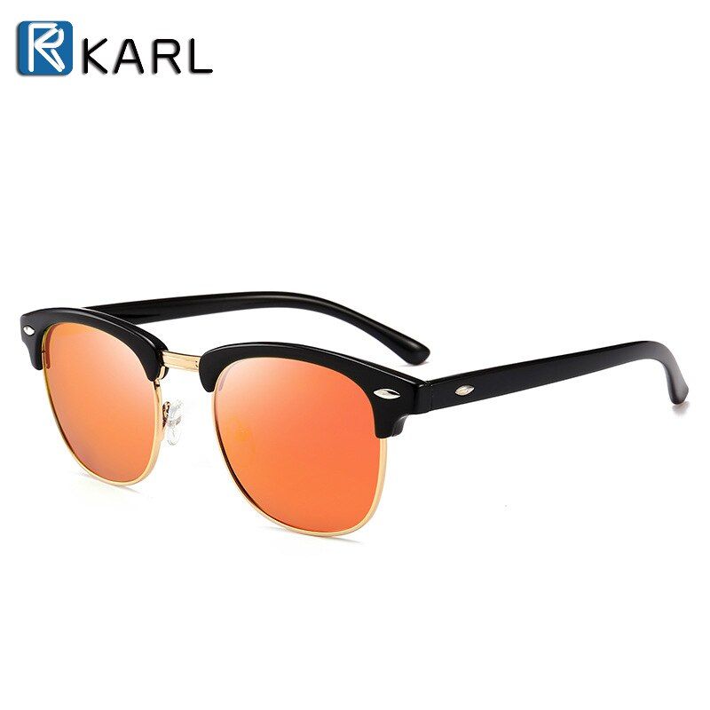 redRetro Polarized Sunglasses Men Semi-Rimless Sunglasses Women Luxury Brand Designer Black Driving Fishing Sunglasses Mirror Gafas