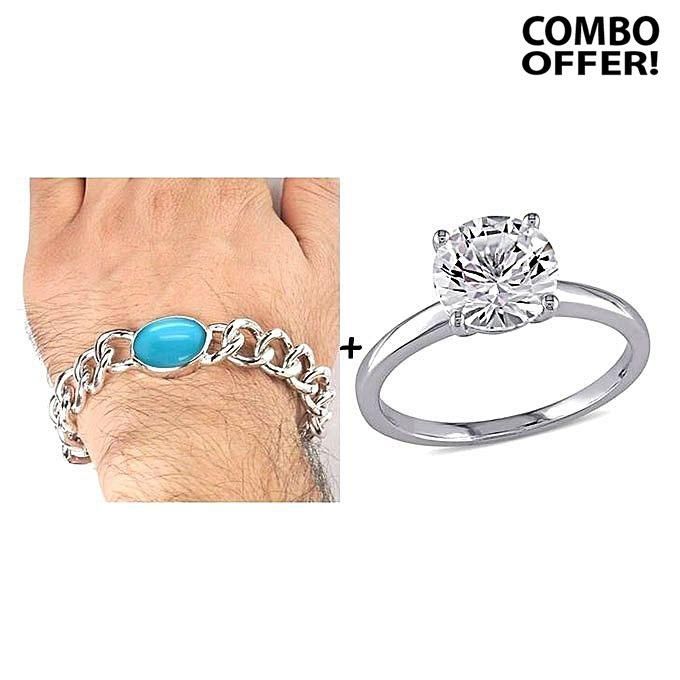Combo Of Blue Stone Bracelet and Finger Ring for Couple