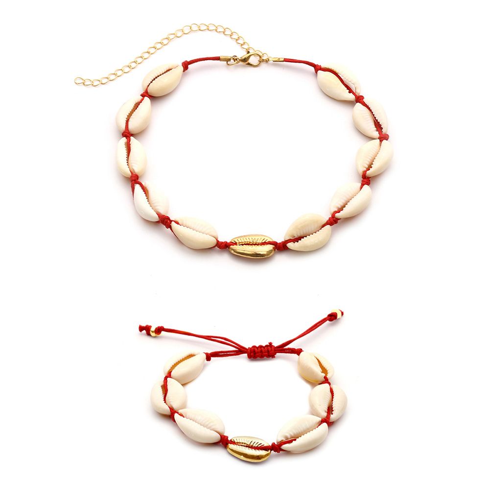 Yfashion Women ple Stylish Shell Bohemian Style Jewelry Set Elegant Exquisite Necklace + Bracelets