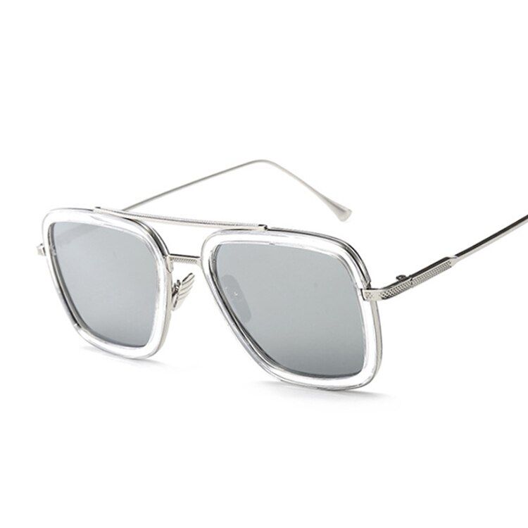 SilverTransSilverLuxury Fashion Avengers Tony Stark Flight Style Sunglasses Men Square Brand Design Sun Glasses Women Oculos Retro Male Iron 3