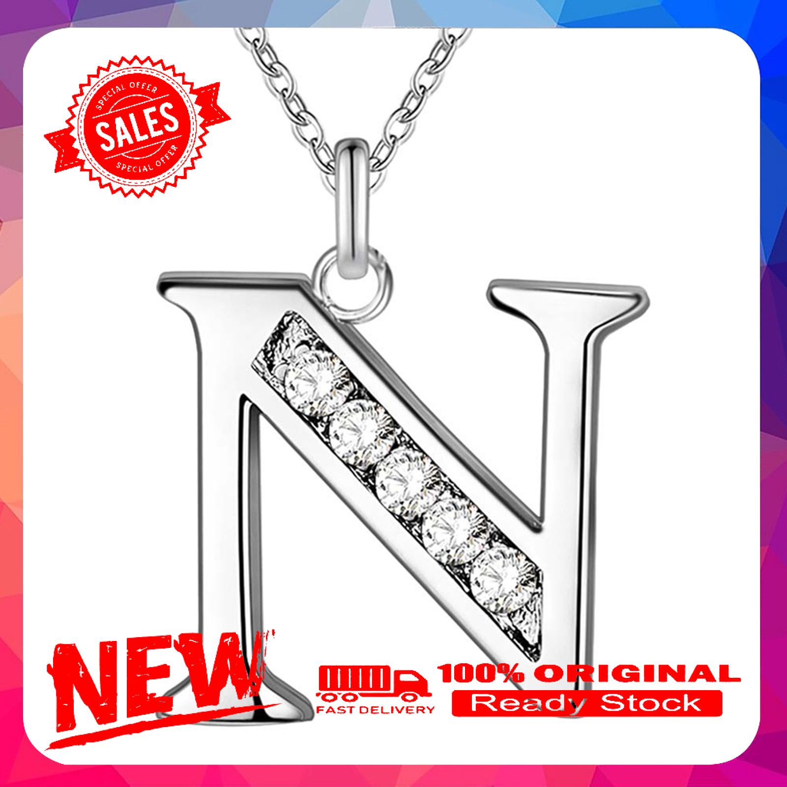 Necklace Popular Silver Plating Copper English Letters Rhinestone Pendant Chain for Party