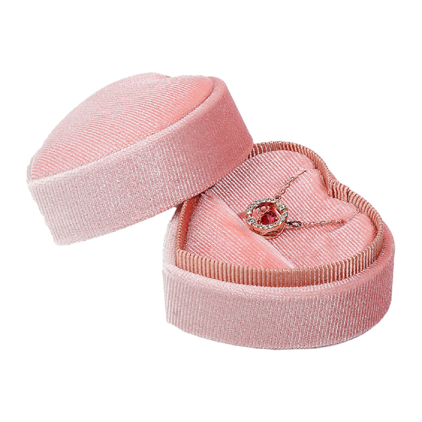 Ring Holder Heart Shape Satin Cloth Edges Corduroy Space-saving Solid Color Jewelry Box for Home