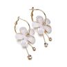 Elegant Rhinestone Flower Long Tassel Pendant Huggie Earrings Statement Jewelry