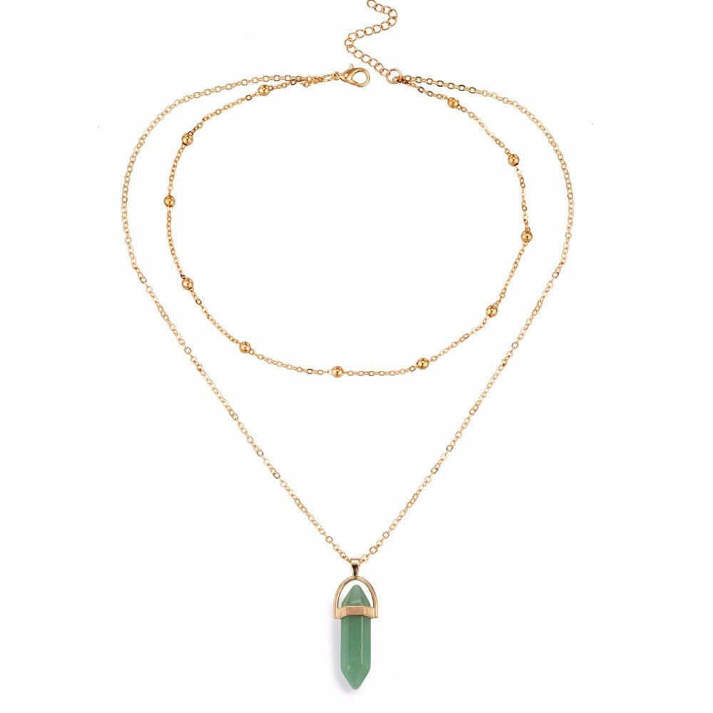 IPARAM Fashion Multi Layer Gold color natural Crystal Stone pendant necklace opal pendant necklace Bohemian Jewelry for Women