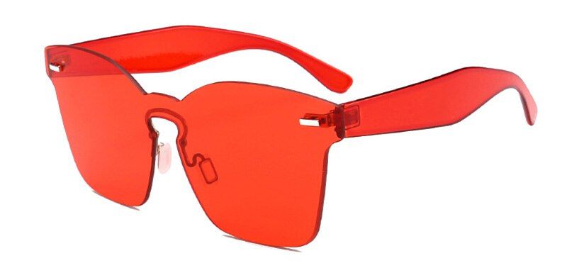 Red TintSHAUNA Fashion Integrated Lens Women Cateye Sunglasses Men Rimless Tint Lens Glasses