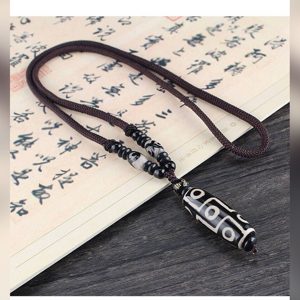 Nine Eye Tibet Dzi Pendant Drop Choker Nacklace Natural Stone Materials Fashionable Style Tibet Heaven Bead Bring Good Luck(null)