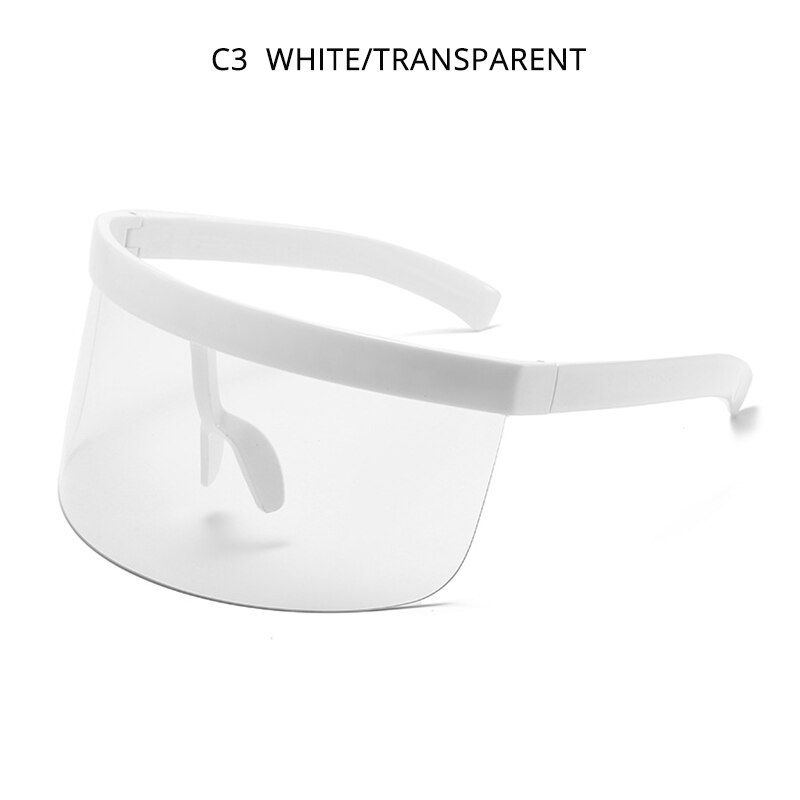 White TransparentHOOBAN Fashion One-Piece Shield Sunglasses Women Men Vintage Brand Design Visor Glasses Unisex Big Frame Windproof Goggle UV400