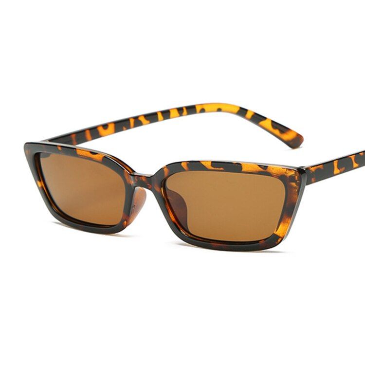 Leopard BrownFashion Square Sunglasses Women Brand Designer Sun Glasses For Women Small Frame Cool Vintage Black Leopard Cat Eye