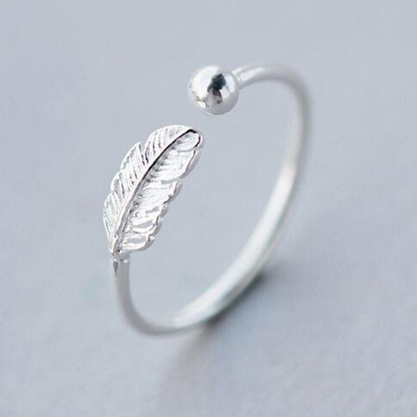 Kinitial Simple Leaf Feather Rings Leaf Bird Feather Open Adjust Ring Christmas Minimalist Jewelry for Women Girls Charm Gift