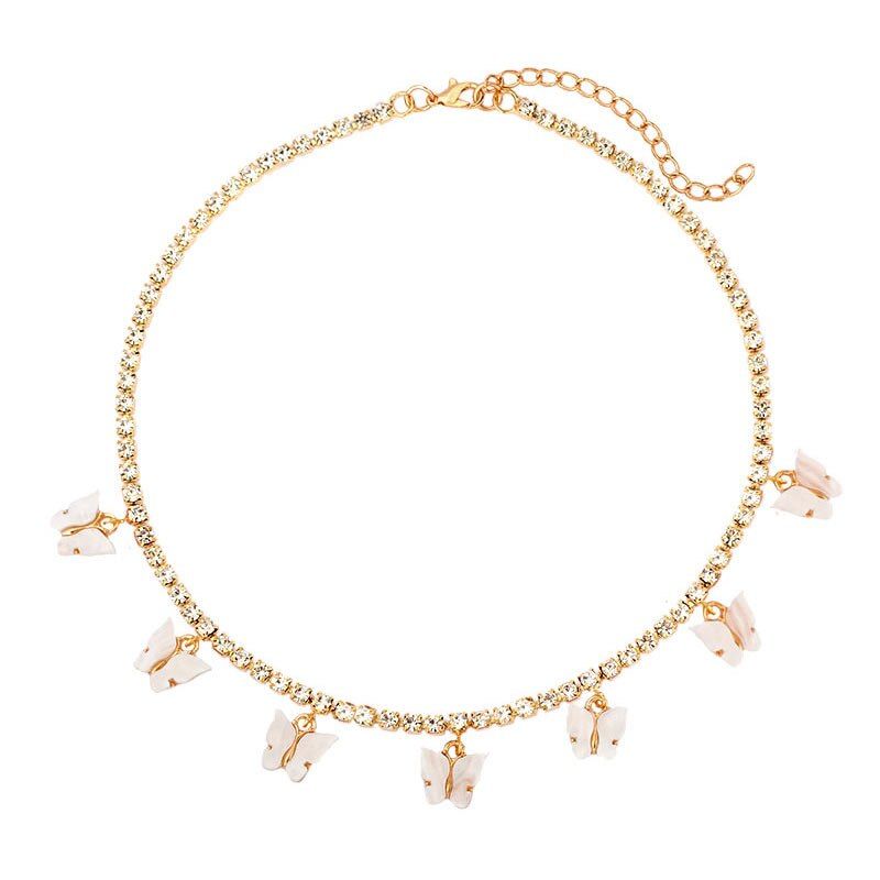 Fashion 7 Butterfly Crystal Choker Necklace for Women Gold Color Luxury Tennis Chain Necklace New Design Jewelry Party Gift