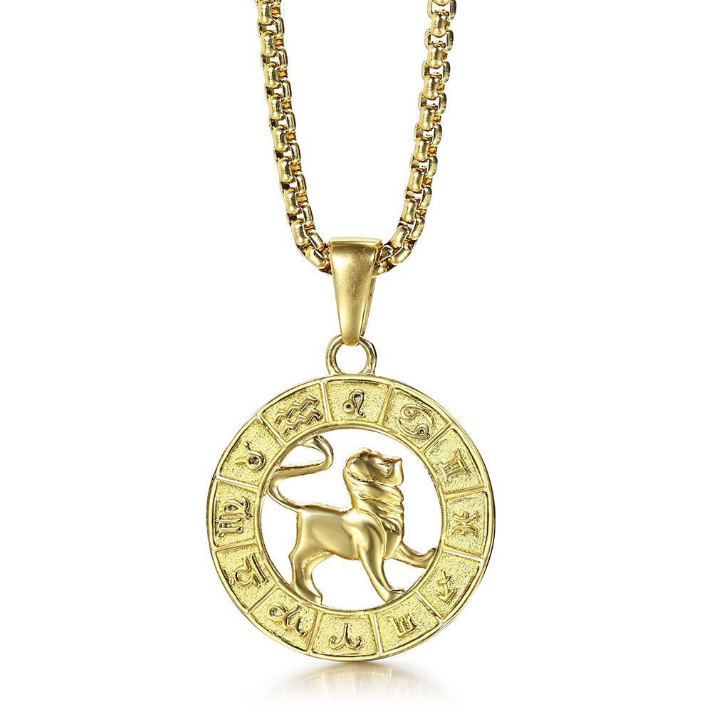 Stainless Steel Constellation Zodiac Pendant Necklaces Gold Color Horoscope Taurus Aries Dropshipping Men Woman Jewelry KP655