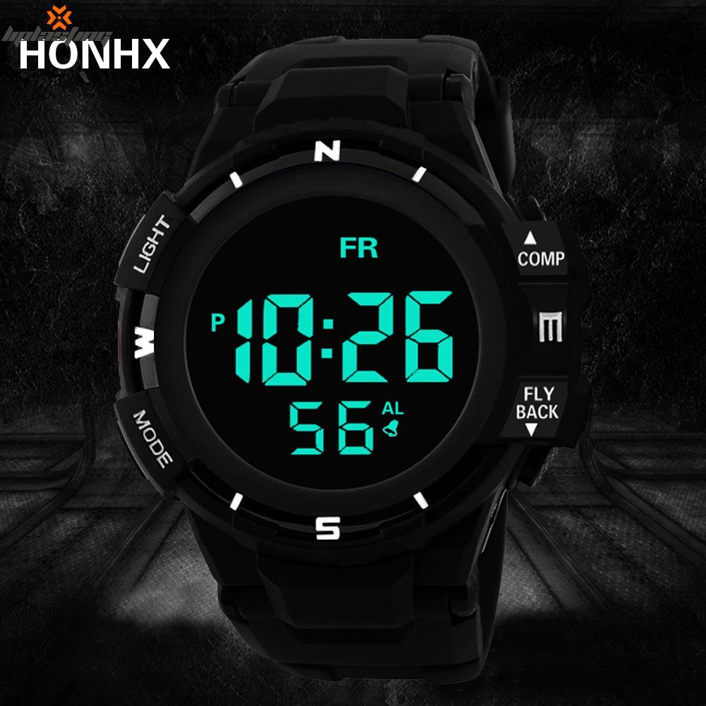 OIMG 1 Pcs Honhx Men'S Black Face Black Screen Watch Luxury Men'S Watch Digital Analog Sports Led Watch Men'S Watch