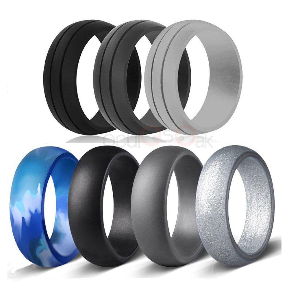 2019  7pcs/set 6-12 Size Hypoallergenic Crossfit Flexible Rubber Rings 8mm Silicone Finger Rings For Men Women Wedding Gift
