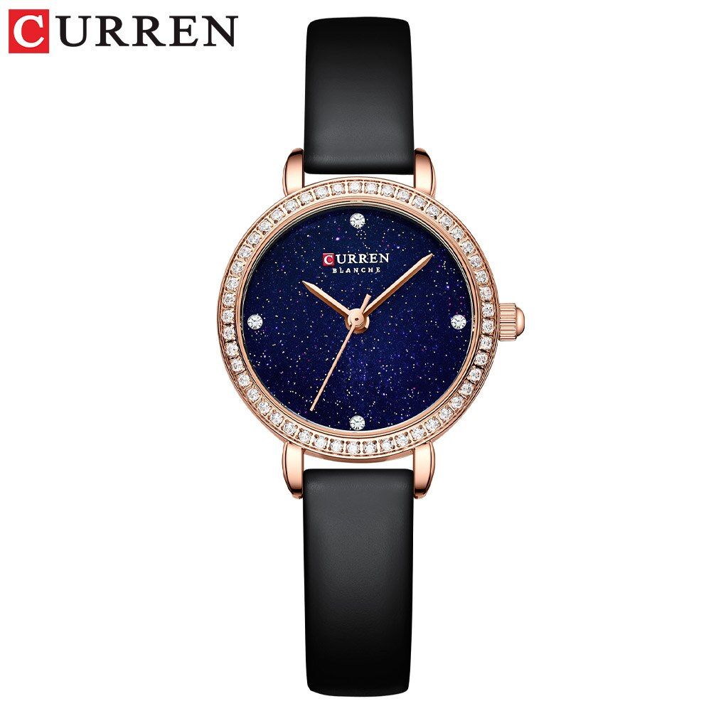 CURREN Luxury Branded Rhinestone Quartz Wristwatches Womens Charming Wrist with Thin Watch Leahter Clock Female