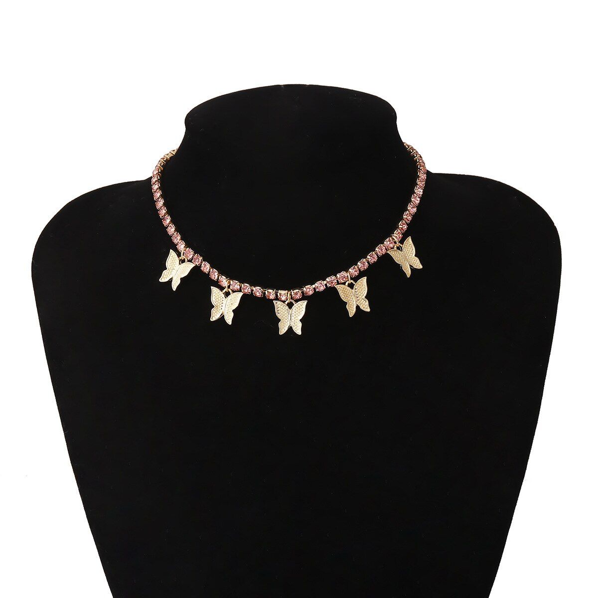 2020 Fashion Small Animal Crystal Butterfly Pendant Necklace for Women Trendy Party Jewelry Rhinestone Butterfly Choker Necklace
