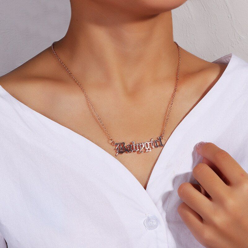 Donarsei Fashion Babygirl Letter Necklace For Women Simple Alphabet Blessed Honey Princess Angel Clavicle Chain Jewelry Gift