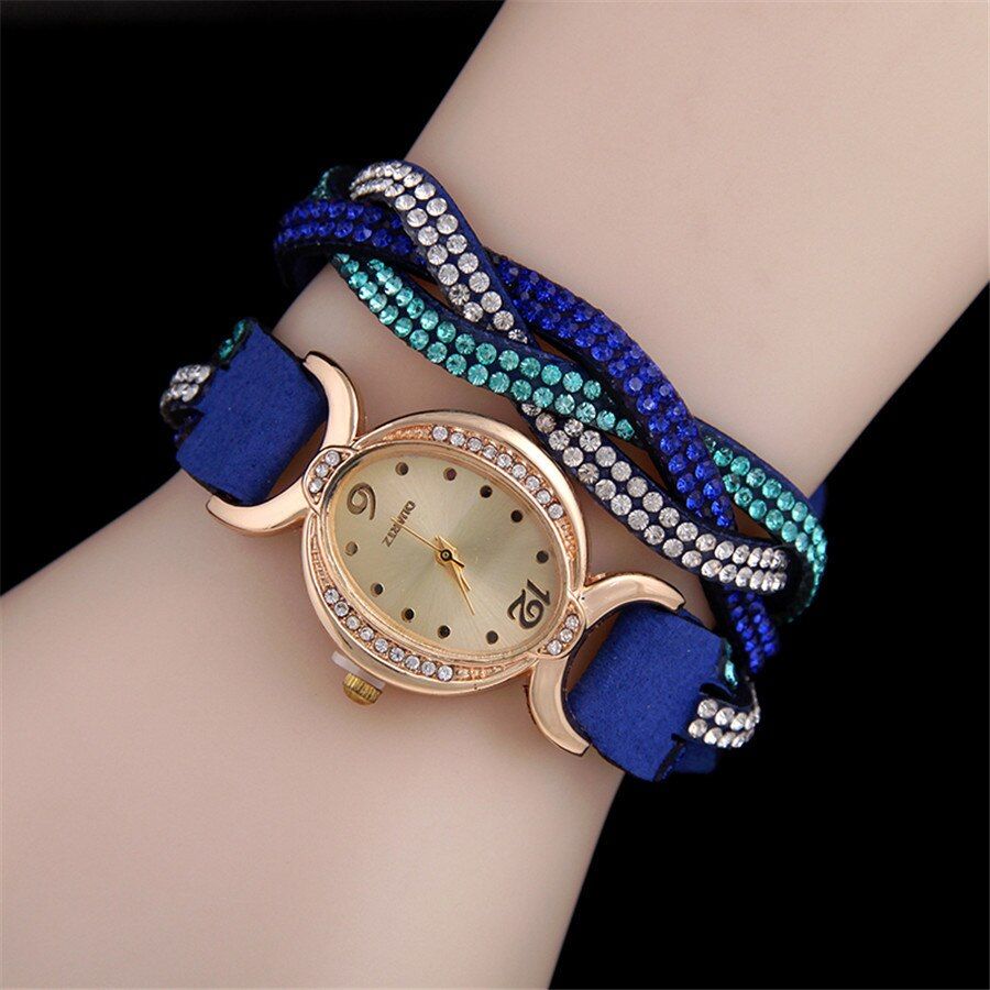 Hot Selling Fashion Bracelet Watches Women Diamonds Rope Eraser Casual Ladies Quartz Watch Korean Velvet Two Laps Winding Clock