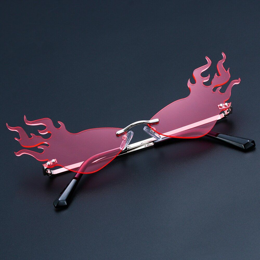 C06 Pink1PC Women Men Fire Flame Narrow Sunglasses Rimless Wave Sun Glasses Eyewear Trending Streetwear Fashion Accessories