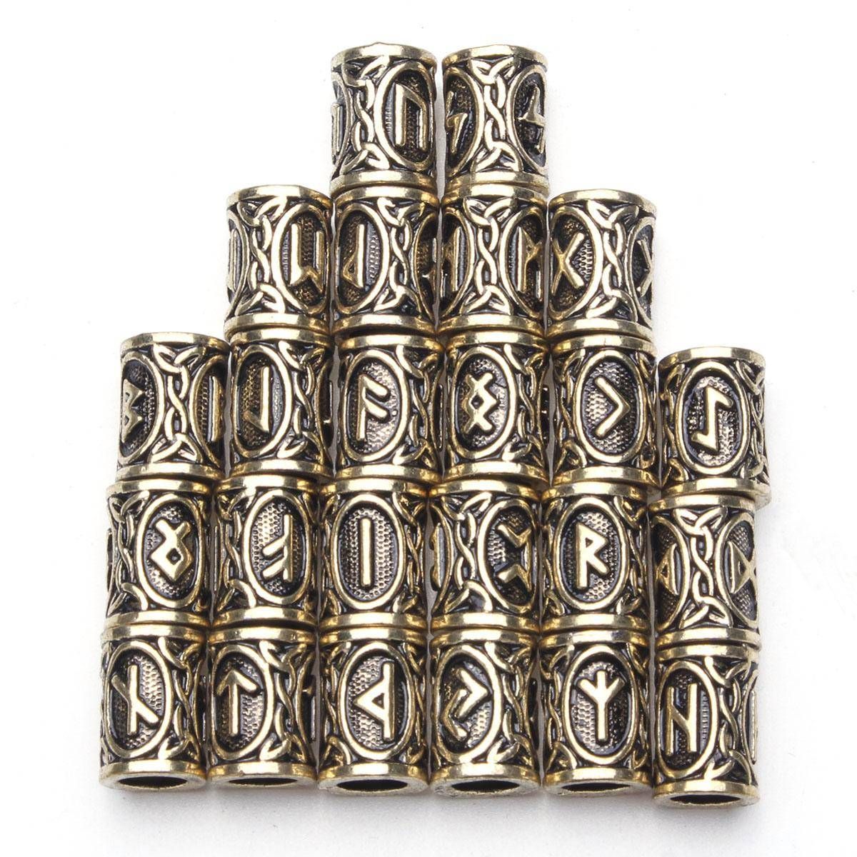 24Pcs Norse Beard Viking Rune Beads Bracelet Necklace Jewelry Making Set -