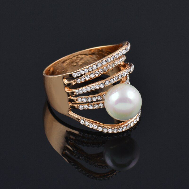 SINLEERY Luxury Multilayers Cubic Zircon Simulated Pearl Big Rings For Women Size 7 8 9 10 Silver Color Wedding Jewelry Jz544