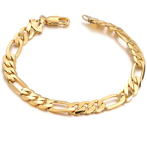 Luxury Men's 18K Gold Plated 7mm Wide Flat Chain Bracelet Jewelry Gifts