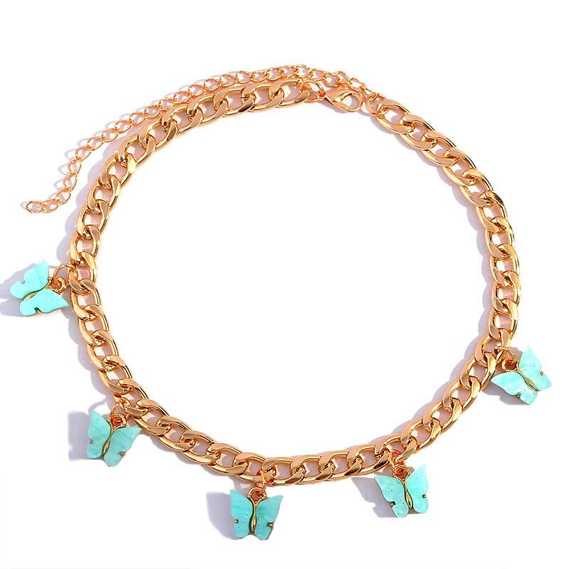 Flatfoosie Gold Silver Color 16 Butterfly Pendant Necklace for Women Cute Acrylic Insect Necklace Fashion Punk Jewelry Gift