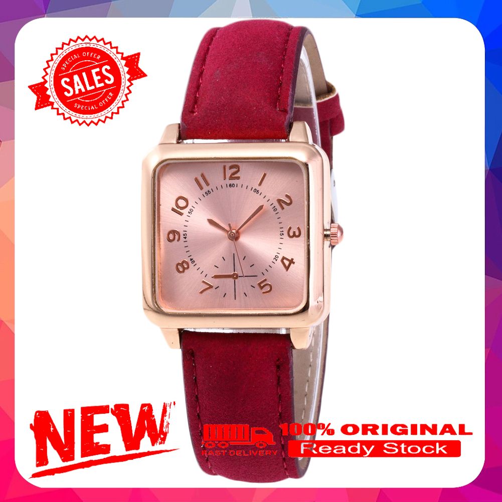 Vist Fox Women Faux Leather Strap Square Dial Arabic Number Analog Quartz Wrist Watch