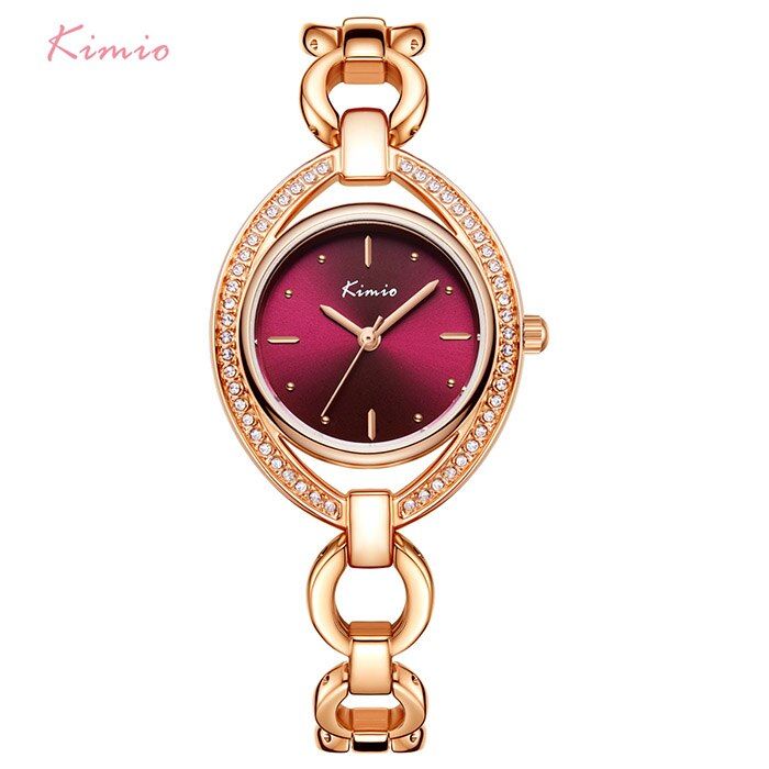 KIMIO Brand Women Luxury Crystal Unique Dial Watch Rose Gold Hollow Bracelet Dress Watches Ladies Diamond Rhinestone Wristwatch