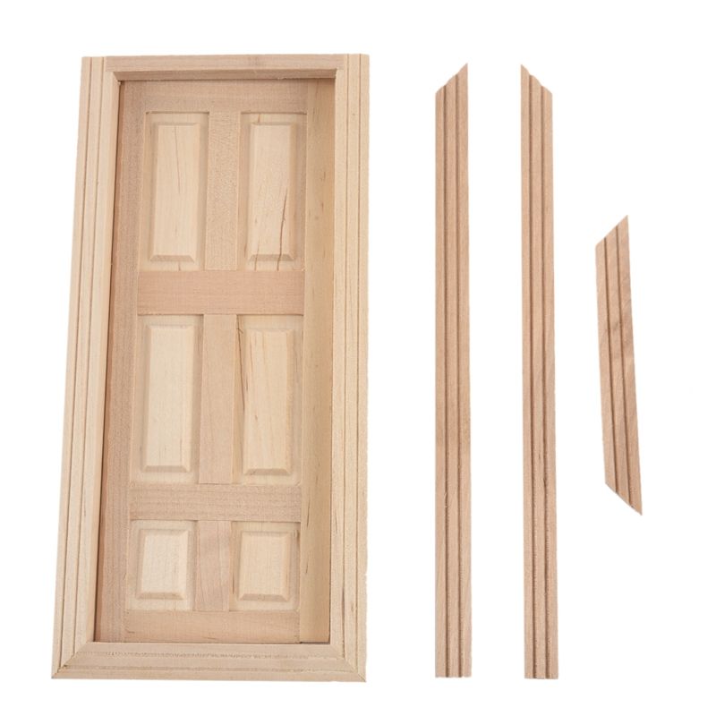 1/12 Dollhouse Miniature 6 Panel Interior Wooden Door DIY Wood Color