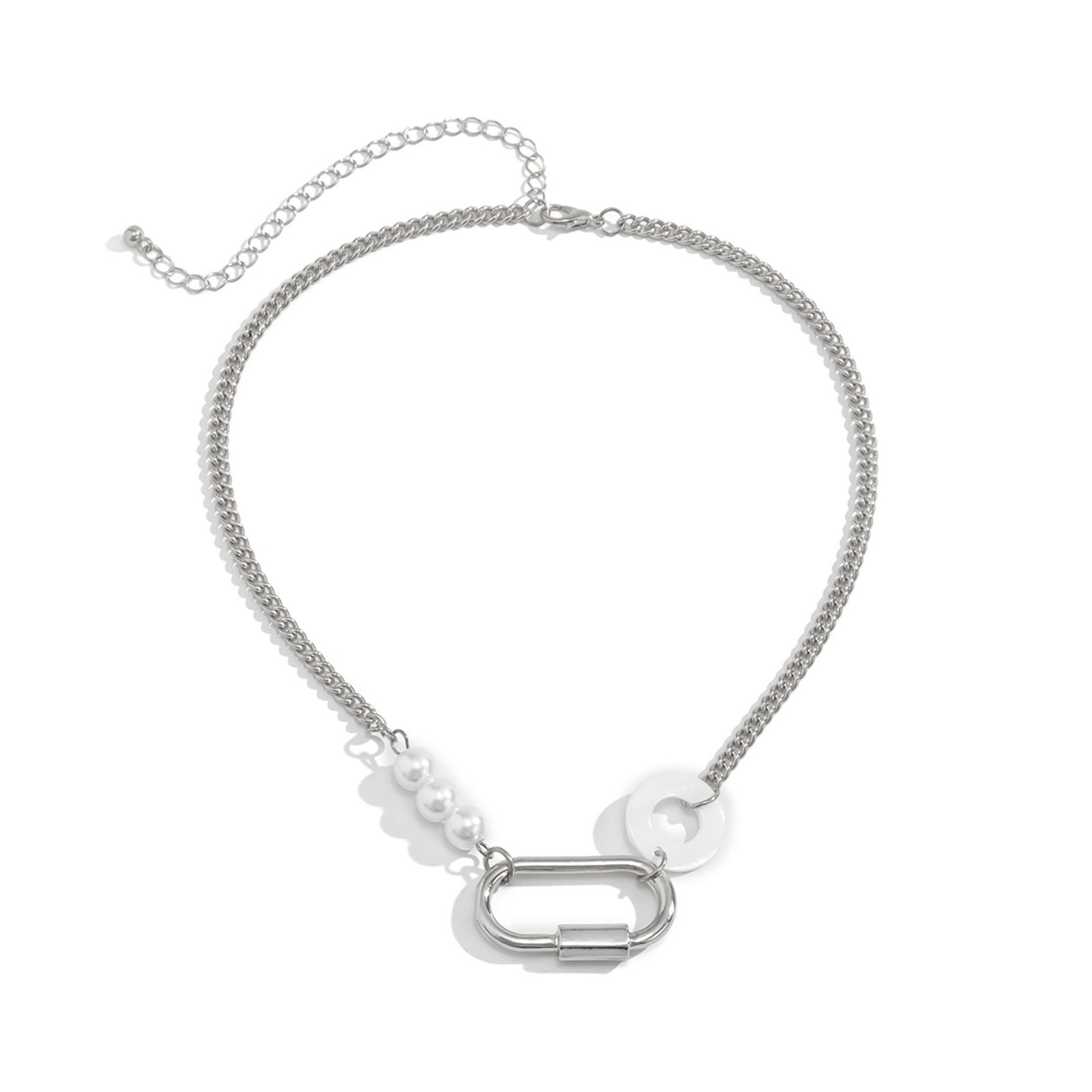 Women Retro Simple Adjustable Oblong  Pearl Pendant Choker Chain Necklace