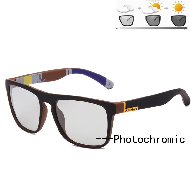 tea PhotochromicWarBLade Square Polarized Sunglasses Men Night Vision Glasses Yellow Lens Anti-Glare Driving Sun Glasses UV400 Eyewear