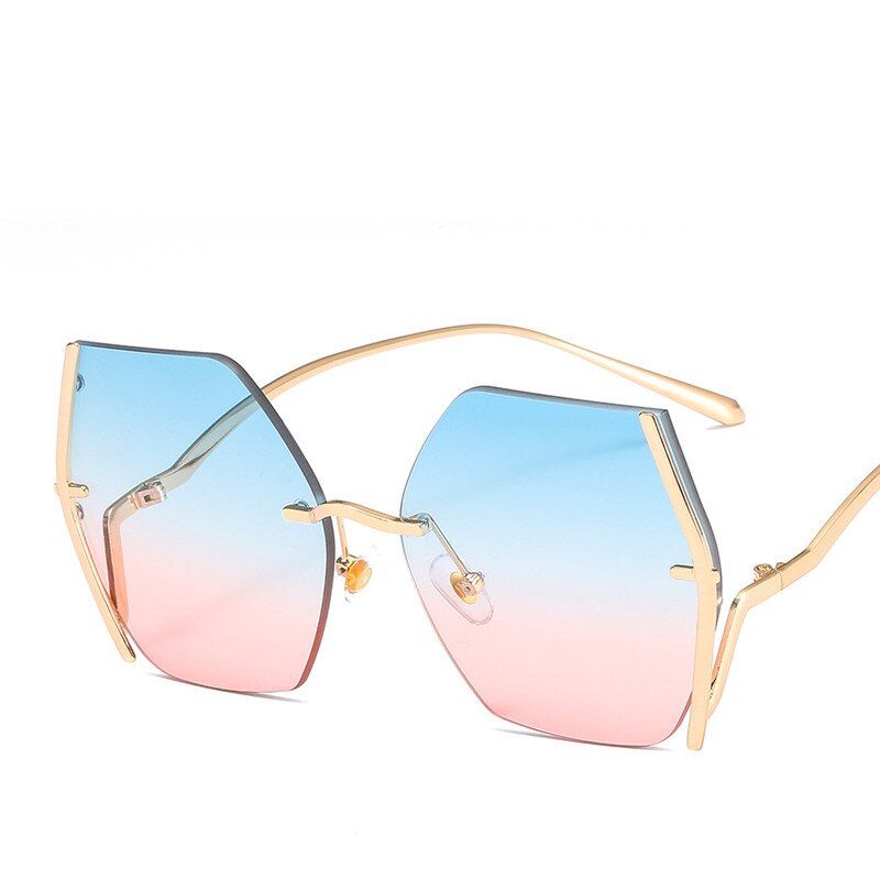 8vintage Sunglasses Women metal frame oversized square lady shades UV400 Designer Luxury brand fashion Rimless Glasses oculos