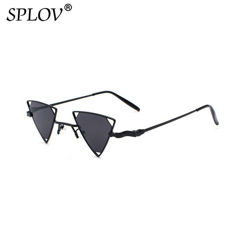 C7BlackGreySPLOV Steampunk Triangle Sunglasses Vintage Hollow Metal Frame Sun Glasses Brand Designer Personlity Eyewear Oculos De Sol UV400