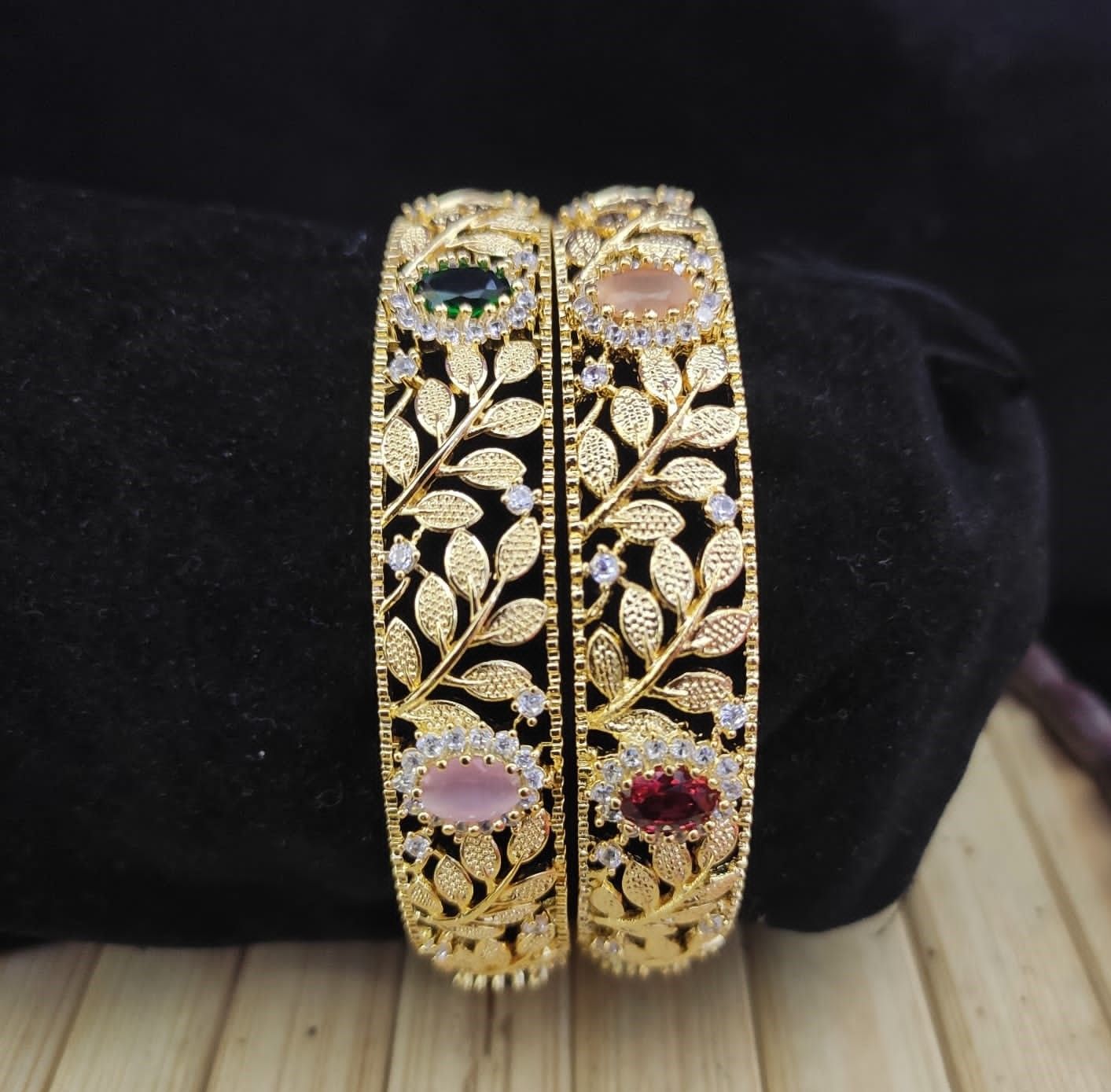 Multi color diamond cut fashionable party wear bangle set for women