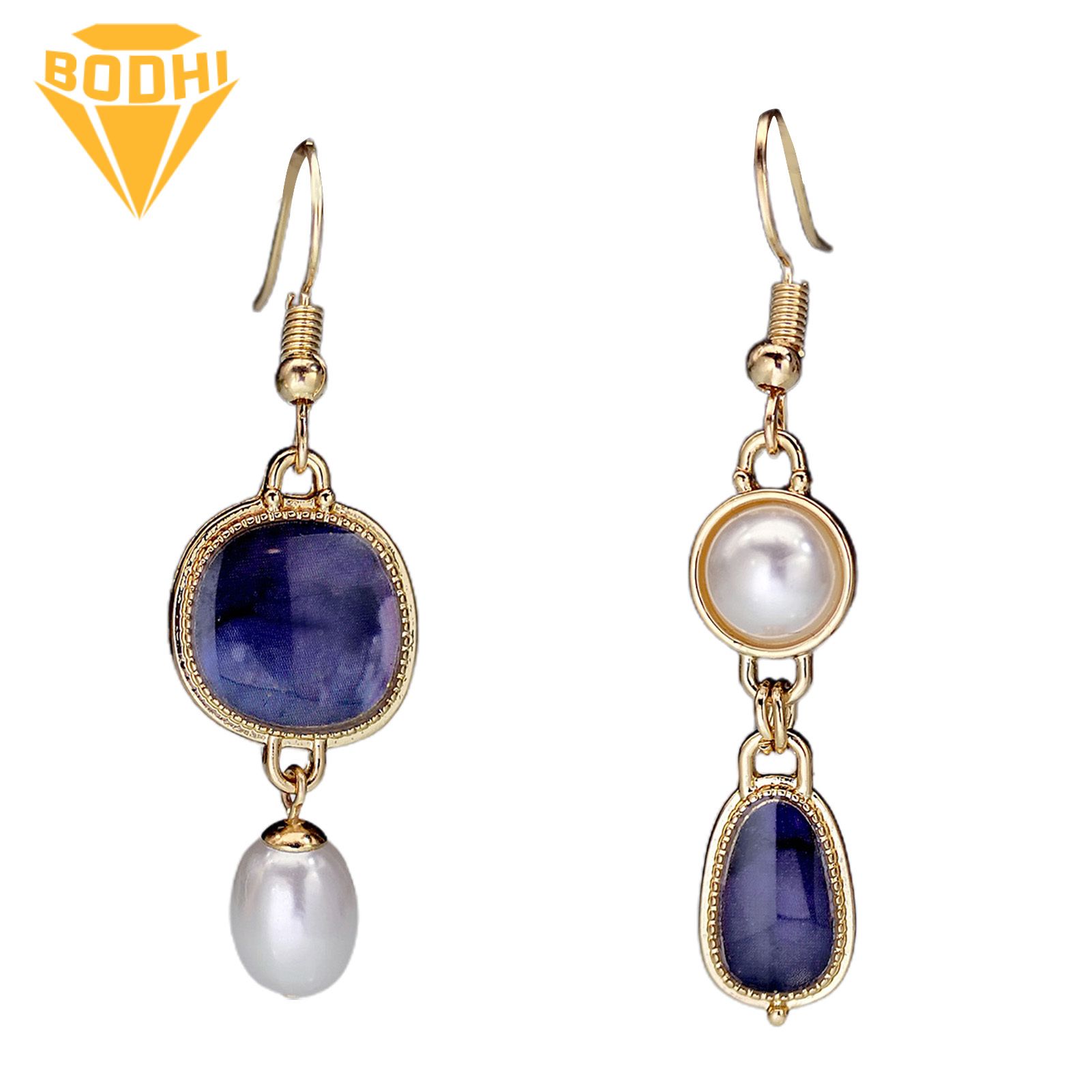 1 Pair Asymmetric Earrings Inlay Water Drop Faux Pearl Hook Dangle Earrings for Daily Life