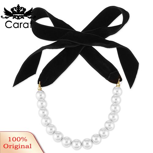 Women Bowknot Velvet Rope Faux Pearls Chokers Statement Neckle Collar Jewelry