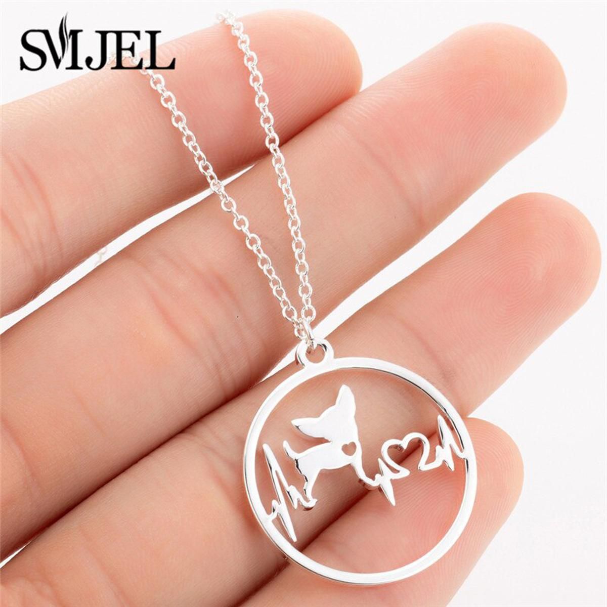 SMJEL ECG Necklaces Stainless Steel German Shepherd Charm Necklaces Animal Dog Electrocardiogram Jewelry Veterinary Gifts