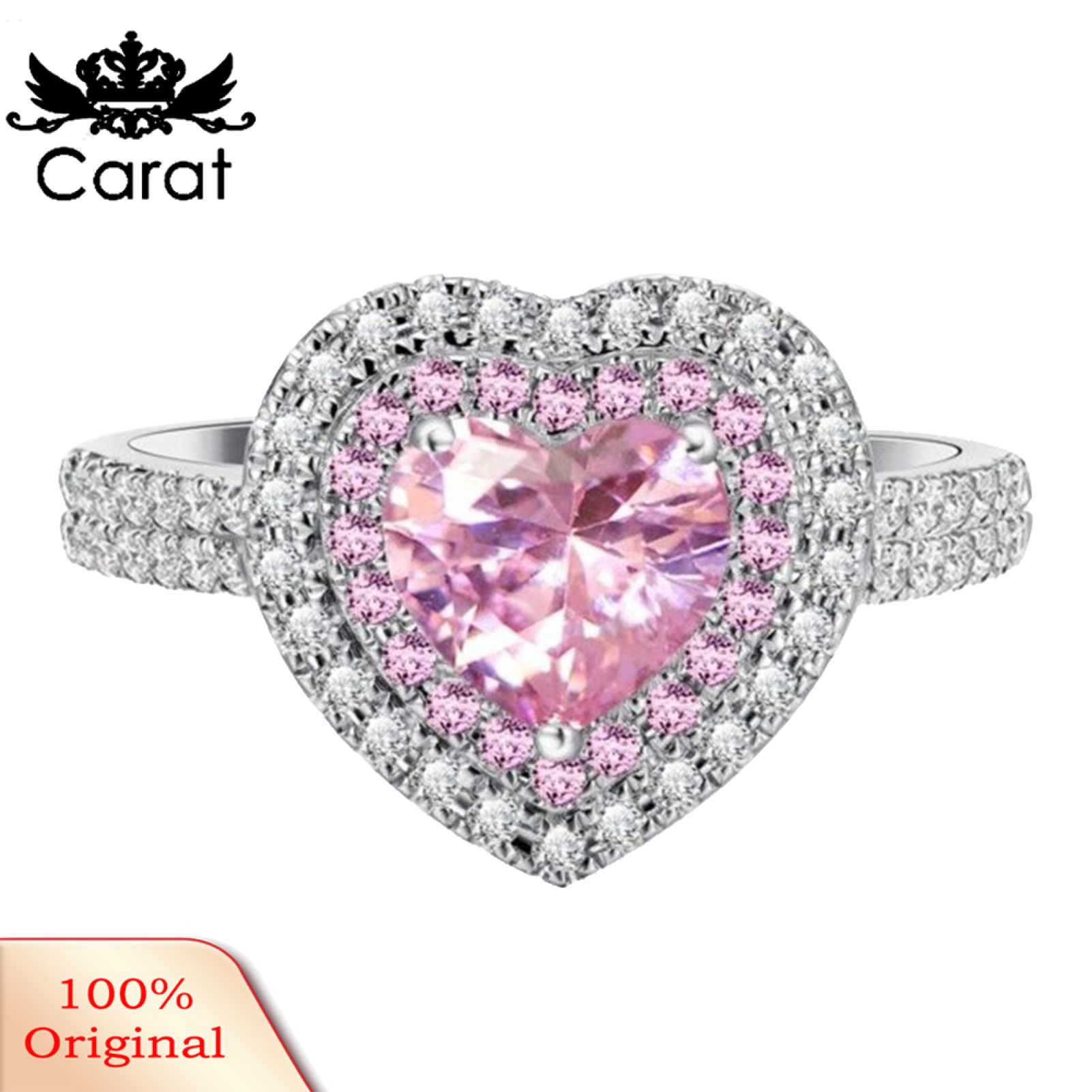 Pink Heart-shaped Rhinestone Ring Plated Women Jewelry cessories