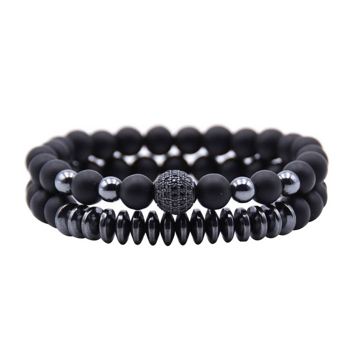 2Pcs Unisex Natural Stone Lava Rock Beaded Bracelet Handmade Couple Jewelry