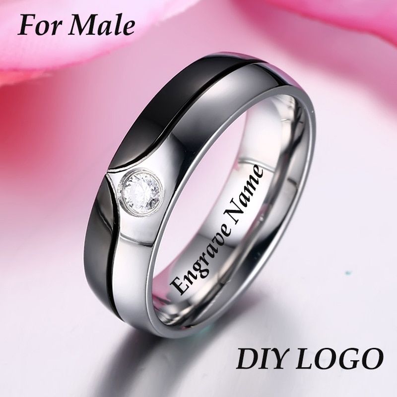 AZIZ BEKKAOUI 2019  Fashion Engrave  Couple Rings for Women Men Wedding Engagement CZ Ring Unique Fine jewelry