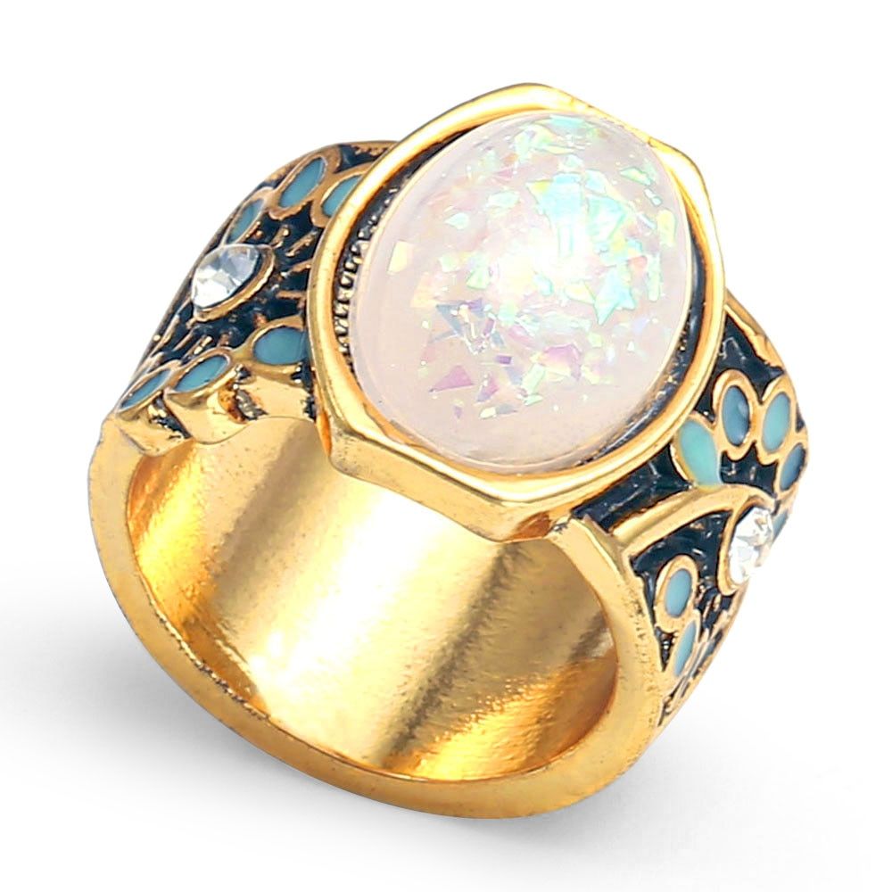 2020 Hot Fashion Boutique Opal Shiny Colorful Oval Solitaire Ring Ladies Tiger Eye Oval Stone Boutique Jewelry