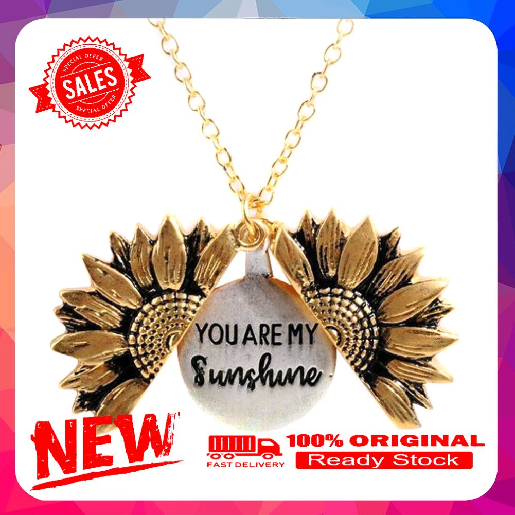 Fashion Women You Are My Sunshine Engrave Sunflower Locket Necklace Jewelry Gift