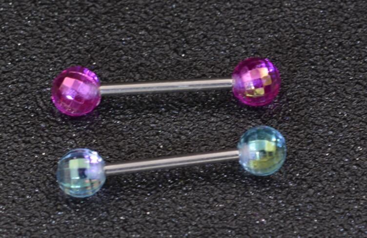 2pcs Mix Color Acrylic Ball Tongue Nails Ball Barbell Bar Tongue Ring Body Studs Piercing Pin Jewelry
