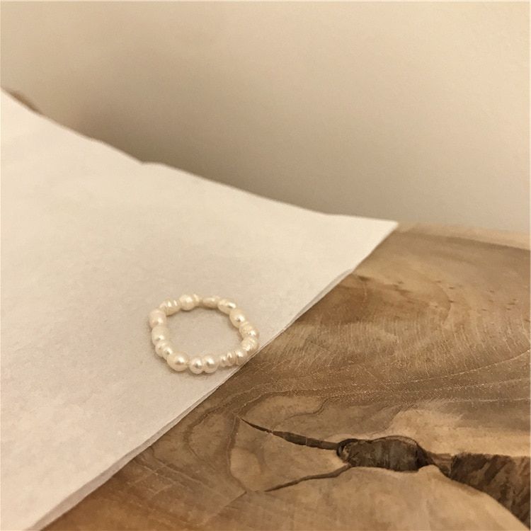 HUANZHI 2020 New Design Simple Vintage Natural Freshwater Pearls Opening Metal Round Ring for Women Student Girl Party Jewelry