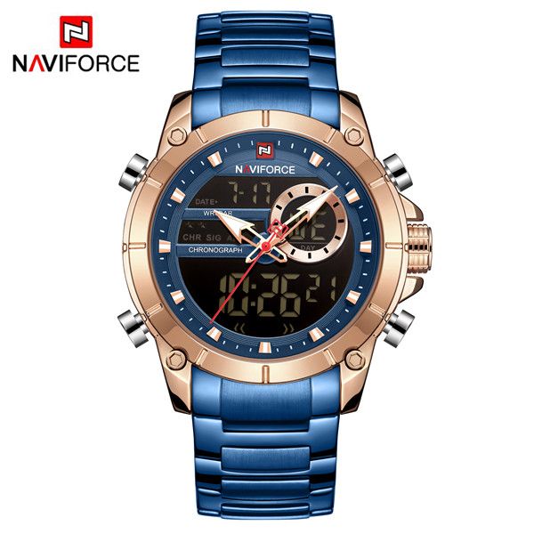 NAVIFORCE NF9163 Men Sport Wrist Watch Quartz Steel Waterproof Dual Display Male Watches