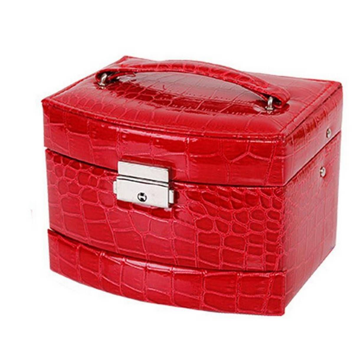 leather jewelry box necklace rings earrings with bowknot automatic holder