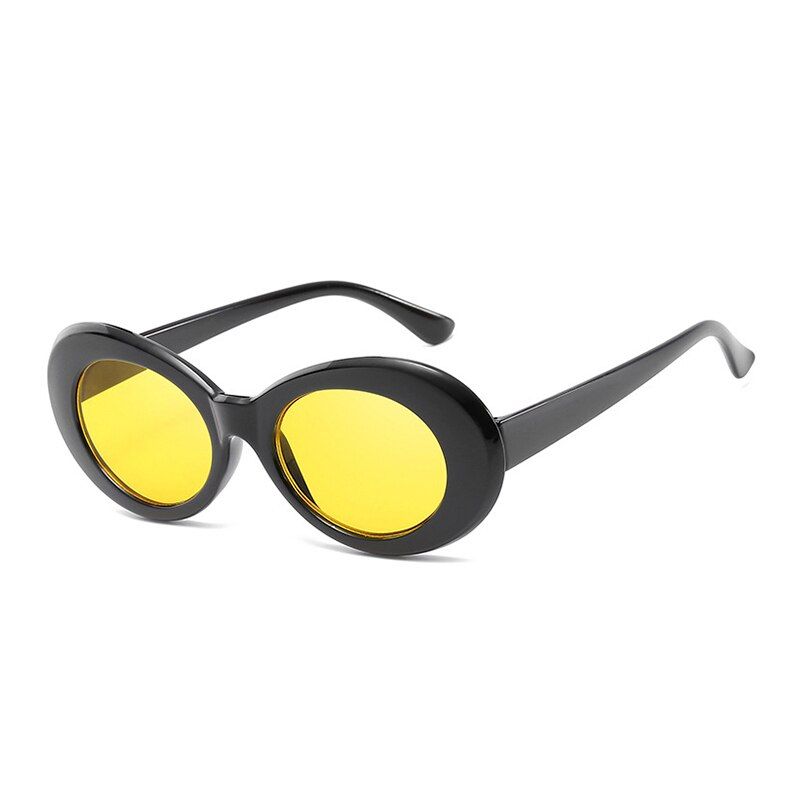 Black YellowOval Kurt Cobain Sunglasses Vintage Sun Glasses for Male Female Black White Red Stylish Eyewear UV400