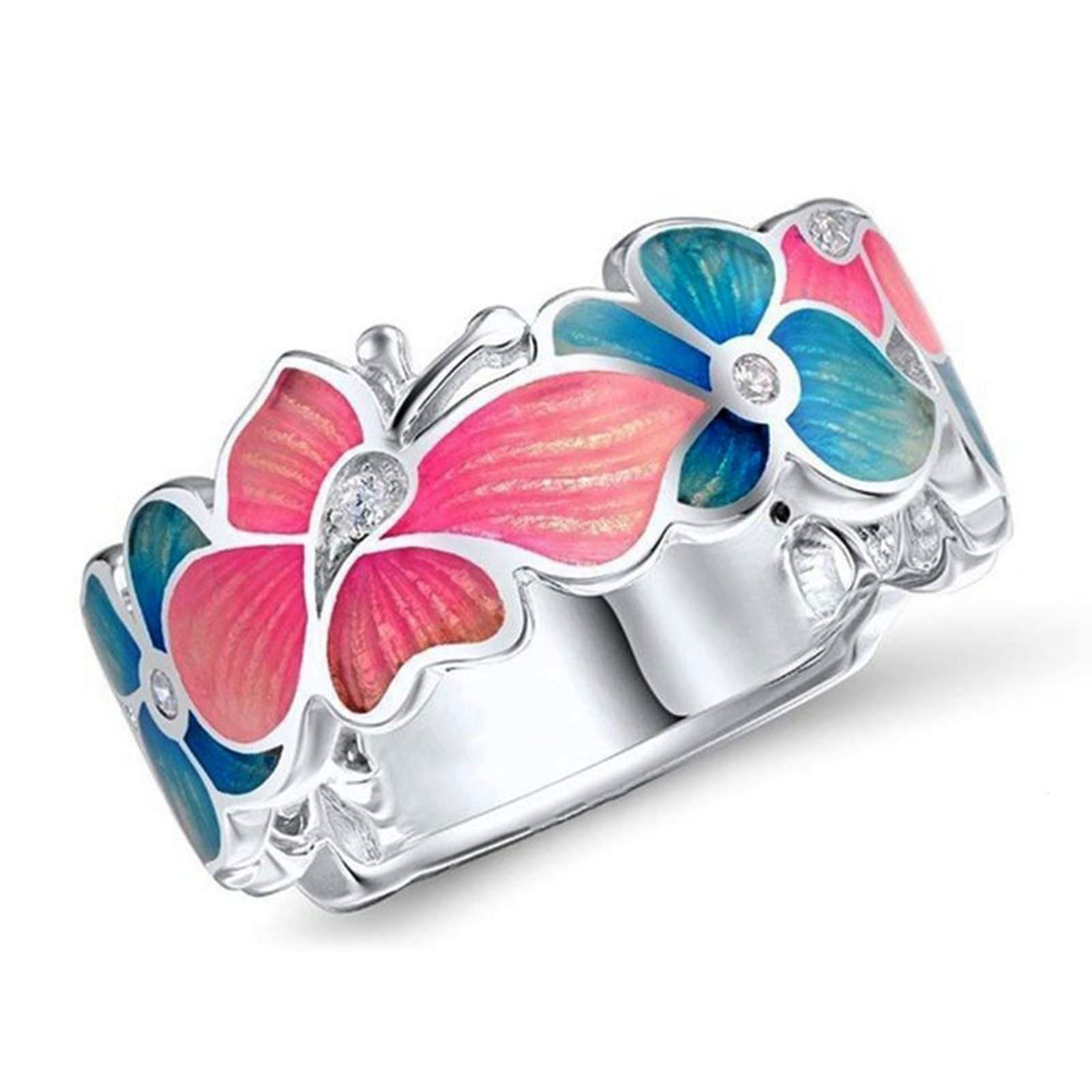 Butterflies Shape Women Ring Colorful Alloy Flower Shape Hollow Wedding Ring Jewelry Accessory