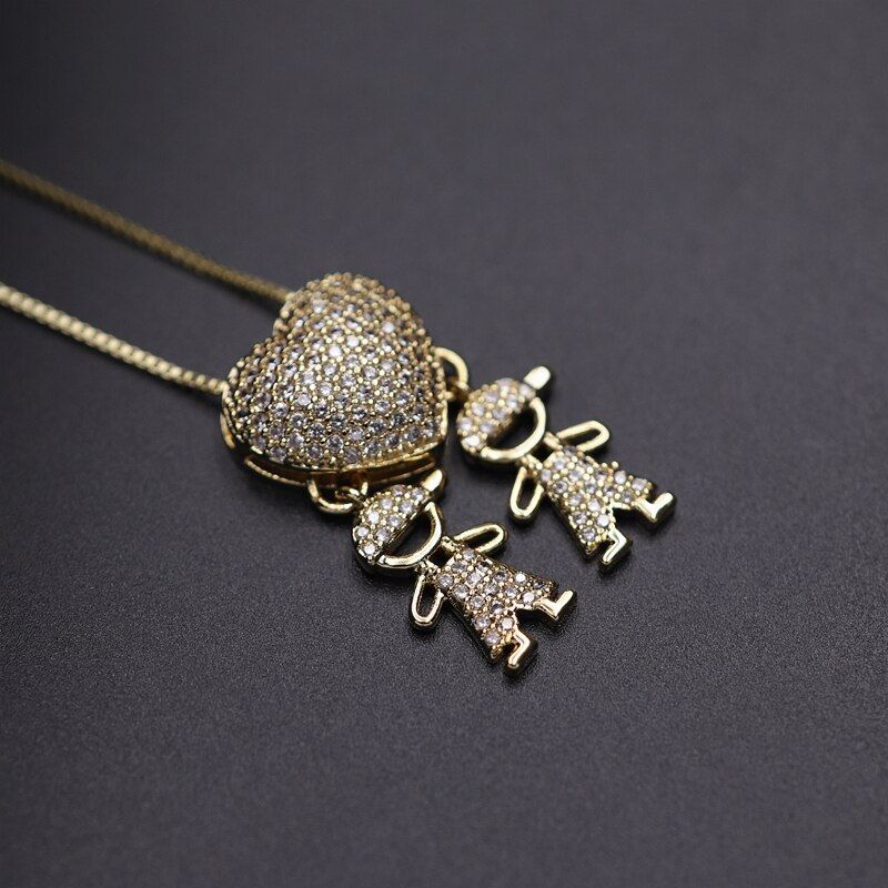 Luxury Heart Boy Girl Pendant Necklace Gold Color chain Colorful Zircon Chocker Necklace kids bohemian women Fashion Jewelry CZ