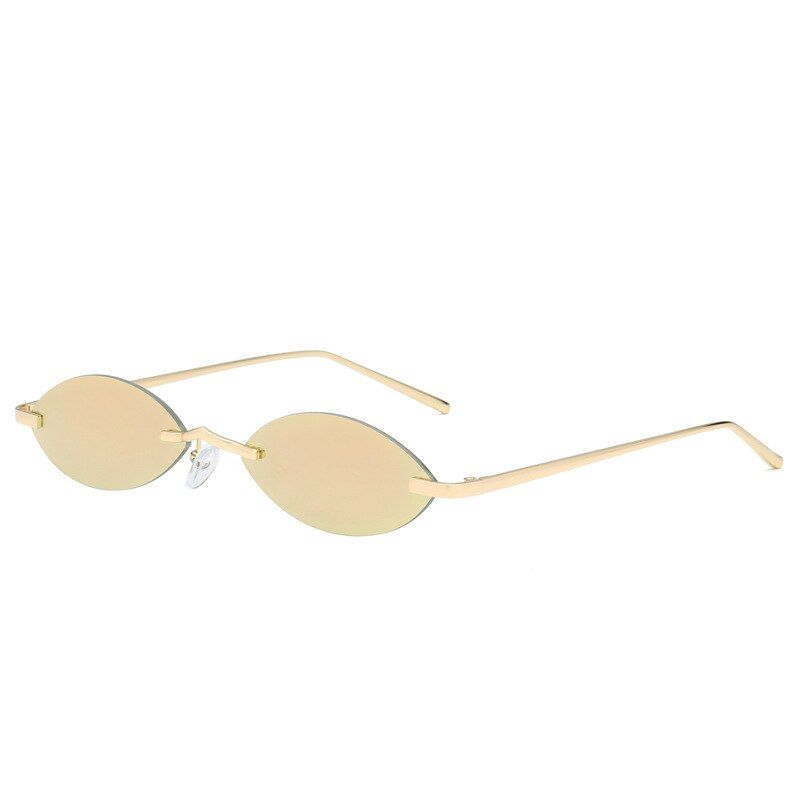 PinkUVLAIK Small Oval Sunglasses Men Women Cat Eye Luxury Brand Designer Vintage Retro Skinny 90S Cateye Rimless Sun Glasses Shades